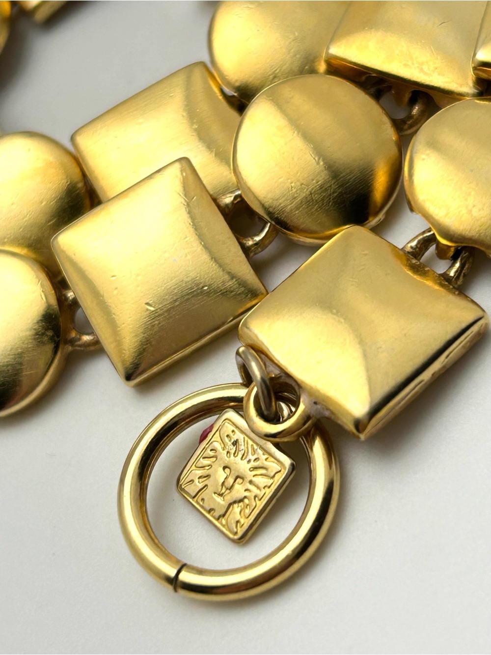 Anne Klein Vintage Brushed Gold Square Circle Link Necklace - Picture 5 of 6
